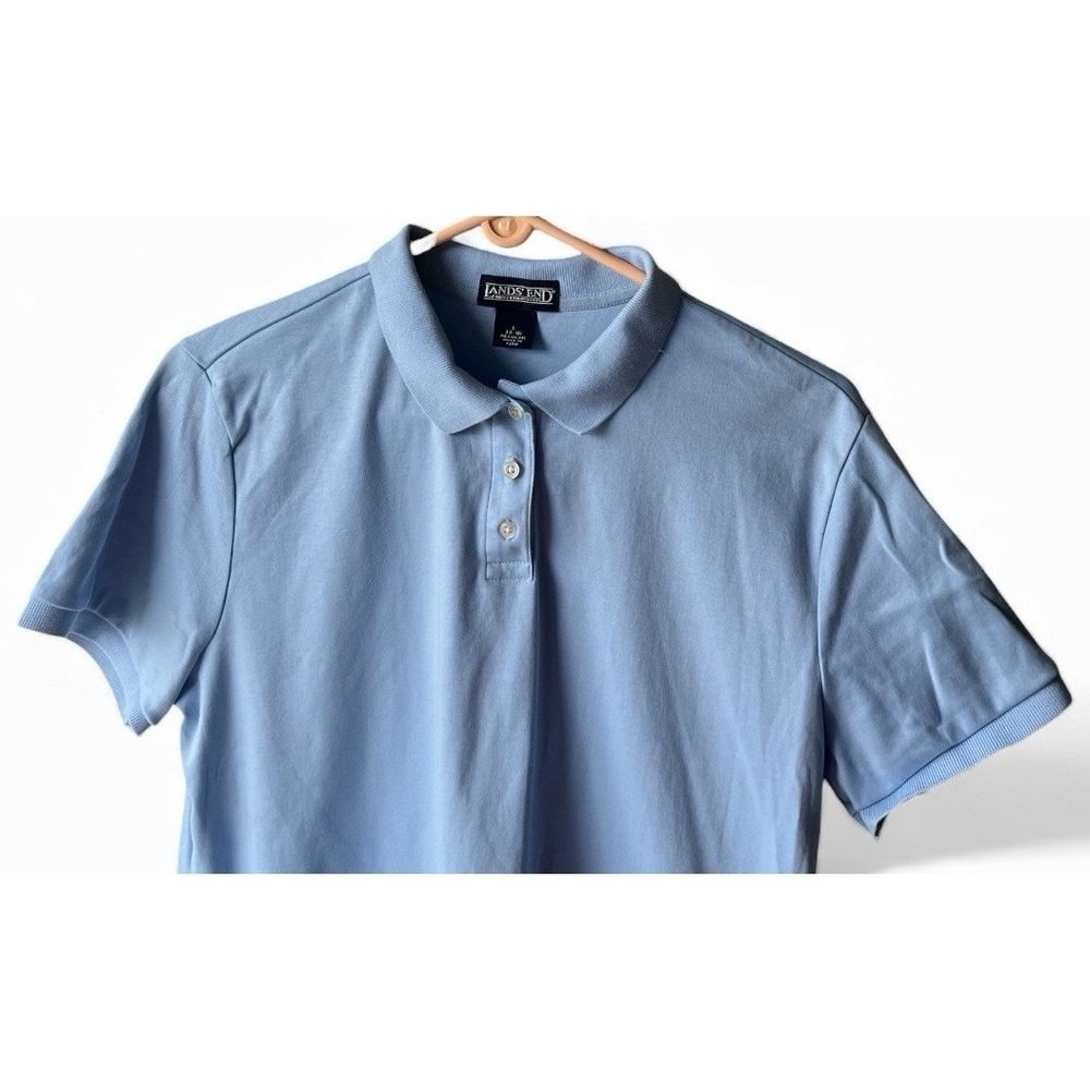 Lands' End Polo Shirt Womens Large 14-16 Light Blue Short Sleeve Cotton Top - Picture 3 of 7